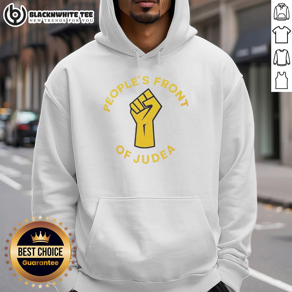 Top Peoples Front Of Judea Raised Fist Hoodie Alt Text: Top Peoples Front of Judea raised fist hoodie showcasing bold graphic design for fans of Monty Python merchandise.