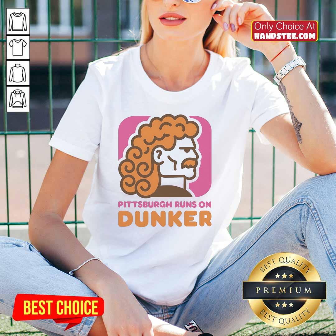 top-pittsburgh-runs-on-dunker-style-dunkin-donut-ladies-tee Top Pittsburgh Runs on Dunker Style Dunkin Donut Ladies Tee featuring a stylish graphic design in vibrant colors.