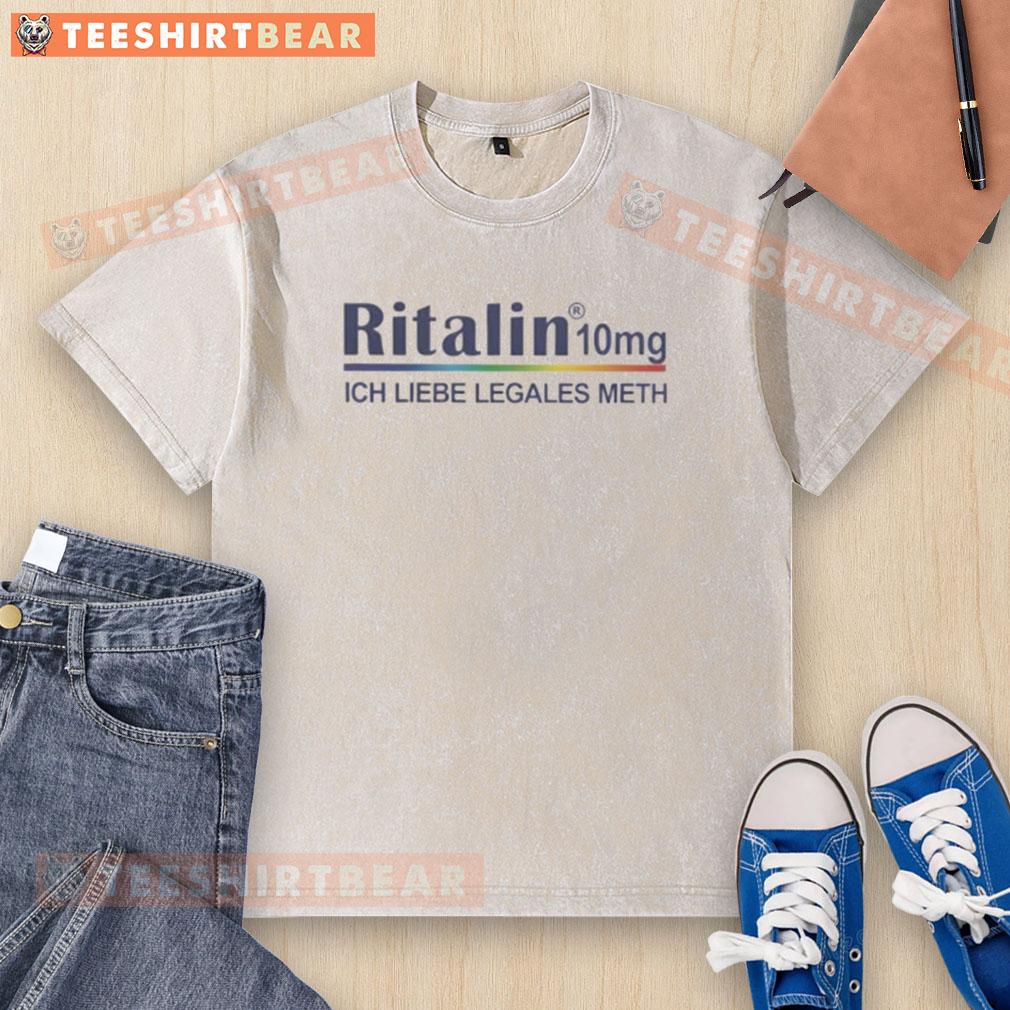 top-ritalin-10mg-ich-liebe-legales-meth-washed-t-shirt Top Ritalin 10mg Ich Liebe Legales Meth washed T-shirt design featuring bold text and graphics for trendy fashion enthusiasts.