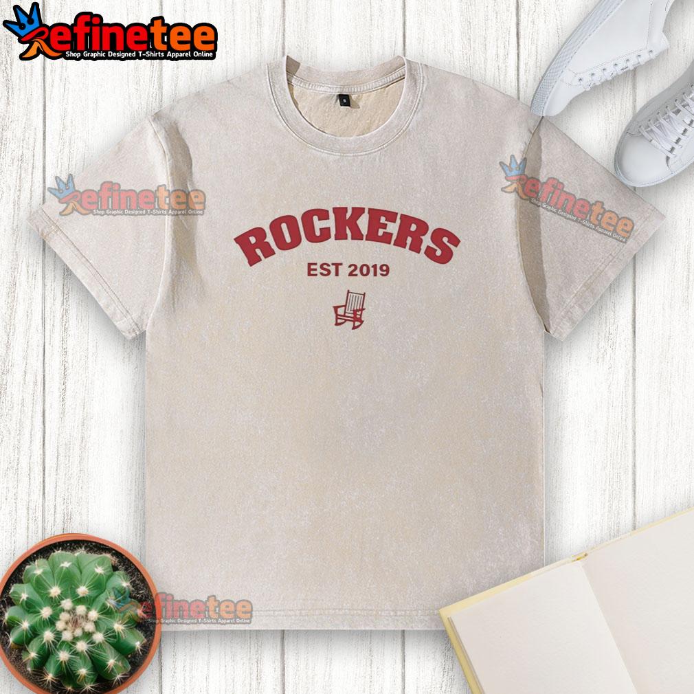 top-rockers-est-2019-high-point-rockers-and-long-island-ducks-washed-t-shirt Top Rockers Est 2019 washed t-shirt featuring High Point Rockers and Long Island Ducks logos, perfect for fans.
