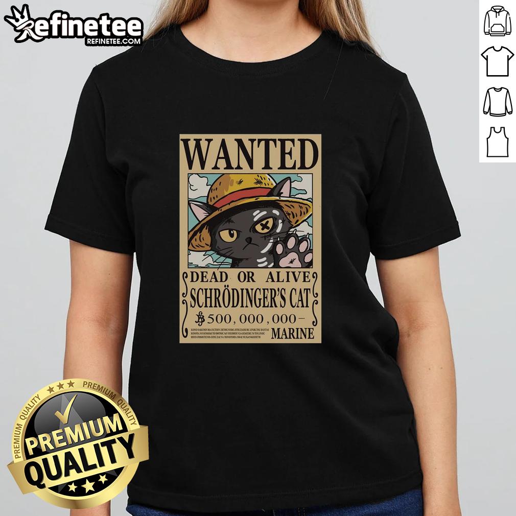 top-schrodinger-cat-pirate-ladies-tee Top Schrdinger Cat Pirate Ladies Tee featuring a playful design of a cat in a pirate hat on a stylish shirt.