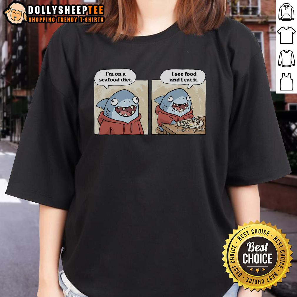 Top Shark Seafood Diet Funny Ladies Tee Funny ladies tee featuring 'Top Shark Seafood Diet' design, perfect for seafood lovers and humor enthusiasts.