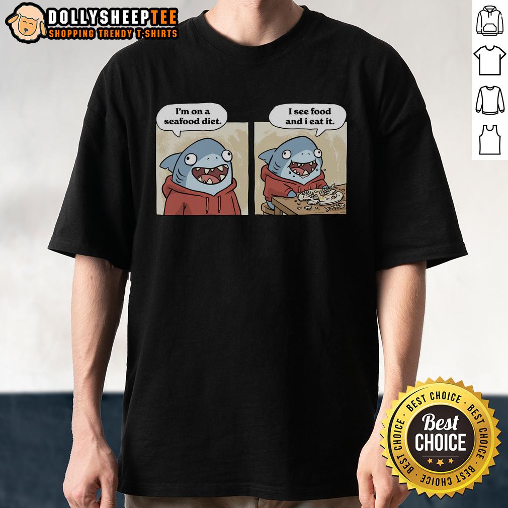 Top Shark Seafood Diet Funny T Shirt Funny T-shirt featuring 'Top Shark Seafood Diet' slogan, ideal for seafood lovers and humor enthusiasts.