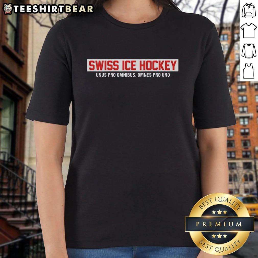 top-swiss-ice-hockey-unus-pro-omnibus-omnes-pro-uno-red-text-ladies-tee Top Swiss Ice Hockey Unus Pro Omnibus Omnes Pro Uno red text ladies tee showcasing sporty style and team spirit.