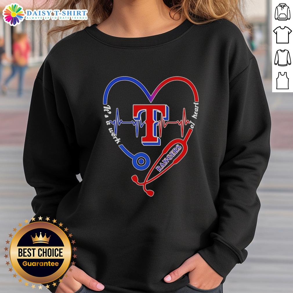Top Texas Rangers Stethoscope Heartbeat It'S A Work Of Heart Sweatshirt Top Texas Rangers Stethoscope Heartbeat sweatshirt showcasing a unique design for baseball fans and healthcare workers.