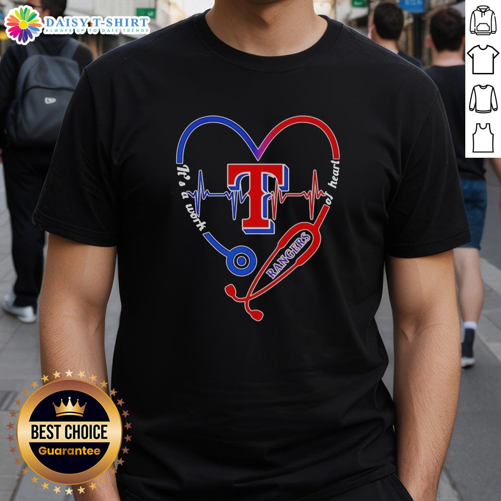 Top Texas Rangers Stethoscope Heartbeat It'S A Work Of Heart T Shirt Top Texas Rangers Stethoscope Heartbeat T-Shirt showcasing a heart design, perfect for baseball fans and medical professionals.
