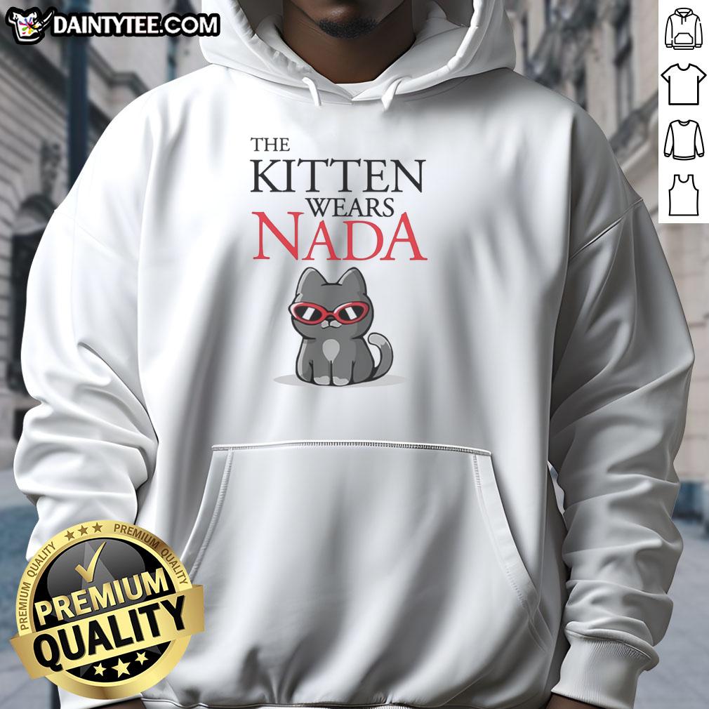 top-the-kitten-wears-nada-cat-sunglasses-hoodie Alt Text: Top the kitten wearing a 'Nada' cat sunglasses hoodie, showcasing a playful and stylish feline fashion.