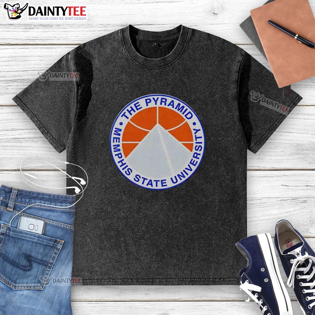 top-the-pyramid-memphis-state-university-washed-t-shirt Top the Pyramid Memphis State University washed t-shirt, featuring a vintage design and soft fabric, ideal for fans.