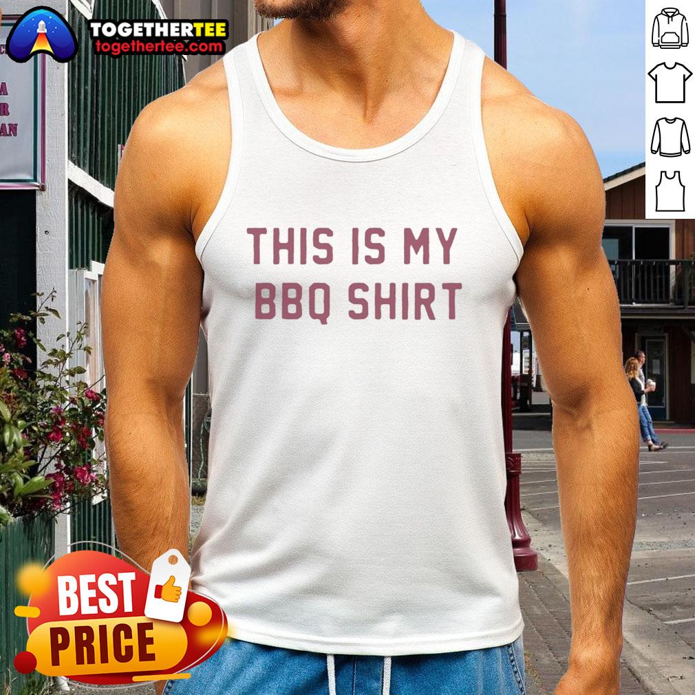 Top This Is My Bbq Tank Top Person wearing 'Top-This-Is-My-BBQ-Tank-Top' at a summer cookout, showcasing a fun BBQ-themed design.