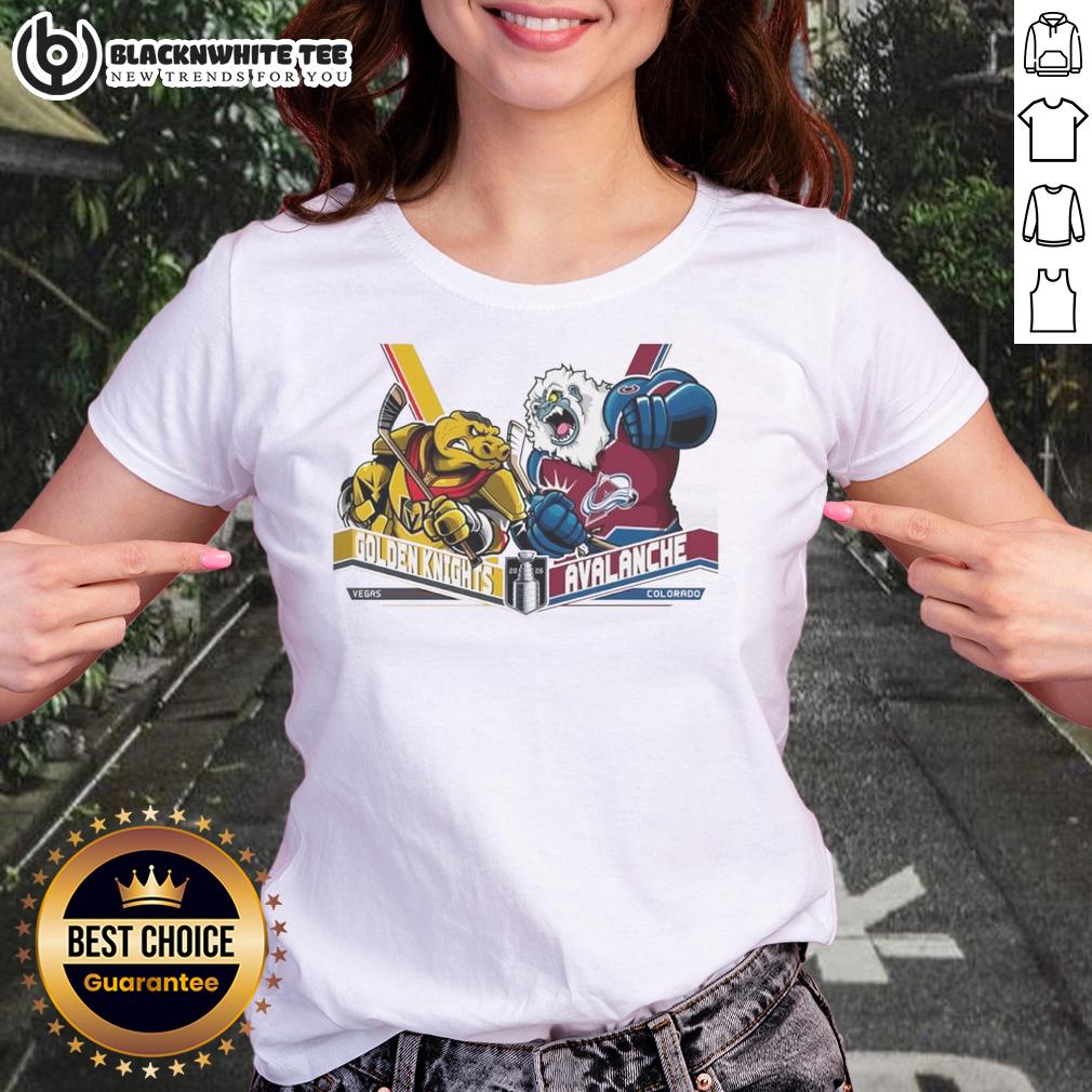 Top Vegas Golden Knights Vs Colorado Avalanche Western Conference Finals 2026 Hockey Mascot Ladies-Tee 2026 Western Conference Finals tee featuring Vegas Golden Knights vs. Colorado Avalanche hockey mascots for ladies.