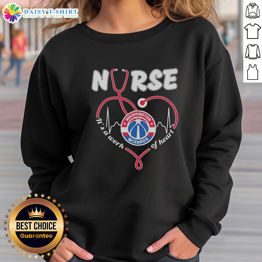 Top Washington Wizards Nurse It's A Work Of Heart Stethoscope Shaped Heart Sweatshirt Cozy sweatshirt featuring a stethoscope-shaped heart design, perfect for Washington Wizards fans and healthcare workers.