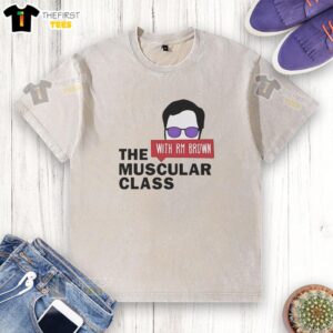 Premium Muscular Class Rm Brown Washed T-Shirt displayed on a hanger, showcasing its stylish design and fabric texture.