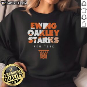 Vintage Premium New York Knicks Ewing Oakley Starks hoop sweatshirt featuring classic team graphics and retro style.