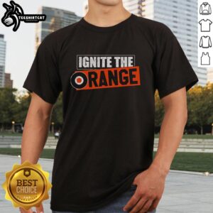 Alt Text: Hot Philadelphia Flyers Ignite The Orange Retro T-Shirt featuring bold graphics and vibrant colors for fans.