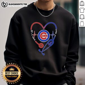 Awesome Chicago Cubs sweatshirt featuring a stethoscope heartbeat design, perfect for fans and healthcare enthusiasts.