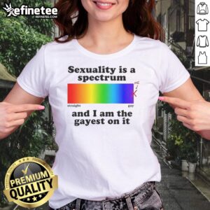 Good Sexuality is a Spectrum tee featuring vibrant colors, celebrating LGBTQ+ pride with the phrase 'I am the gayest on it'.