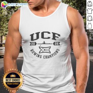 Alt Text: Funny UCF Knights tank top celebrating Big 12 2026 Rowing Champions in white sportswear design.
