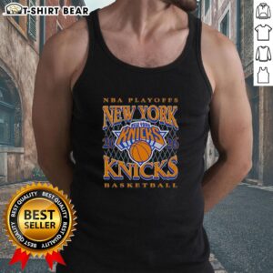Retro New York Knicks basketball tank top for NBA Playoffs 2026, featuring vibrant team colors and logo design.
