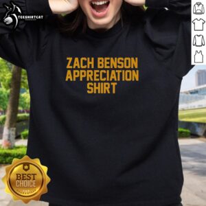Zach Benson Buffalo Sabres appreciation sweatshirt featuring team colors and logo, perfect for fans and collectors.