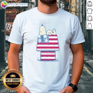 Nice Peanuts Snoopy Patriotic Kennel Independence Day T-Shirt featuring Snoopy in red, white, and blue colors.