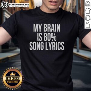 Alt Text: Funny 'Top My Brain Is 80 Percent Song Lyrics' T-Shirt showcasing humorous design for music lovers and casual wear.