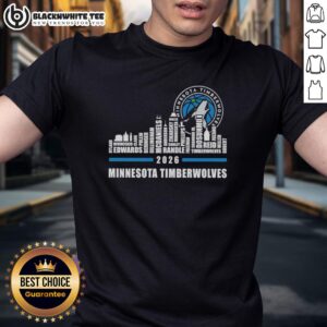 Official Minnesota Timberwolves X Skyline City 2026 T-Shirt featuring player names and vibrant team colors.