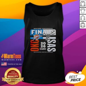Oklahoma City Thunder vs San Antonio Spurs tank top for the 2025-26 Western Conference Finals NBA matchup.