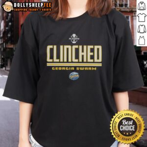 Original Georgia Swarm Clinched NLL 2026 Playoffs Logo on a ladies tee, showcasing team pride and style.