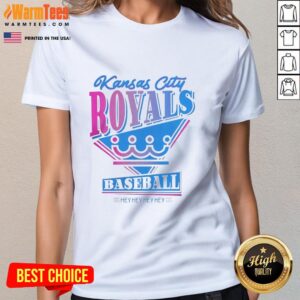 Alt Text: Original Kansas City Royals 2026 City Connect 'Hey Hey Hey' Ladies Tee featuring bold graphics and team colors.