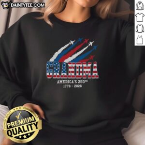 Alt Text: Cozy Pretty American 250th Anniversary Grandma Sweatshirt featuring patriotic design and comfortable fit for all ages.