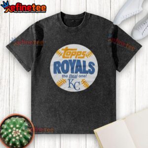 Awesome Kansas City Royals MLB X Topps Baseball The Real One washed t-shirt in blue, featuring the team logo and vintage style.