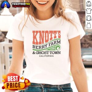 Official Knotts Berry Farm and Ghost Town California ladies tee featuring vibrant design and comfortable fit.