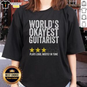 Official World's Okayest Guitarist tee featuring a playful design for ladies, perfect for music lovers and guitar enthusiasts.