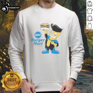 Alt Text: Official Marks Burger Mart Invincible Sweatshirt in black, featuring a stylish logo and comfortable fit for everyday wear.