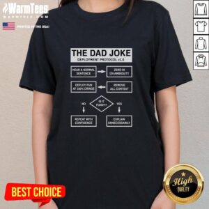Official Dad Jokes Deployment Protocol Ladies Tee featuring a fun graphic and humorous text for proud dads.