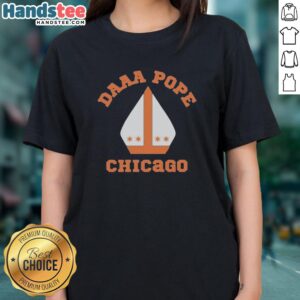 Alt Text: Official Mike Ditka Chicago Bears Daaa Pope Miter Hat Ladies Tee featuring team colors and design.