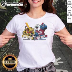 2026 Western Conference Finals tee featuring Vegas Golden Knights vs. Colorado Avalanche hockey mascots for ladies.