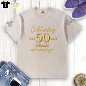 50th Wedding Anniversary washed t-shirt celebrating 50 years of marriage, 1976-2026, perfect for anniversary gifts.