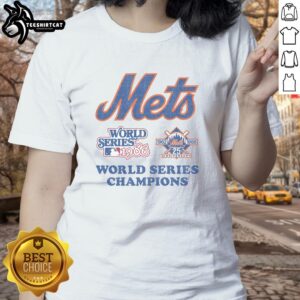 Alt Text: Premium New York Mets Cooperstown World Series encased ladies tee showcasing team pride and stylish design.