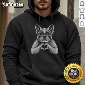 Alt Text: Adorable French Bulldog in a heart design on a Amour hoodie, perfect for dog lovers and fashion enthusiasts.