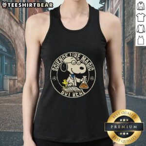 Cute Snoopy science-themed tank top featuring a whimsical design, perfect for fans of magic and real science.