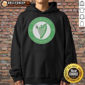 Good Hibernian FC Edinburgh Scotland 1875 logo hoodie showcasing the iconic club emblem in vibrant colors.