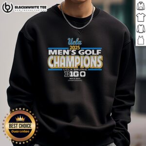 UCLA Bruins 2025 Big Ten Conference men's golf championship sweatshirt featuring team colors and logo.