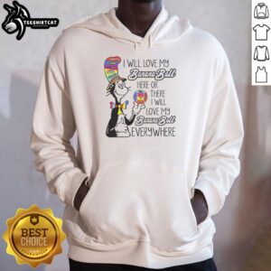 Alt Text: Cat in the Hat hoodie featuring 'I Will Love My Banana Ball Everywhere' design, perfect for playful fans of Dr. Seuss.