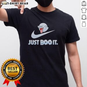 Awesome Boo The Super Mario Games 'Just Boo It' T-Shirt featuring a playful Boo character in vibrant colors.