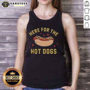 Good Here For The Hot Dogs tank top featuring playful graphics, perfect for summer BBQs and casual outings.