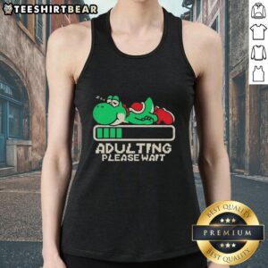 Premium Yoshi Adulting Please Wait Tank Top featuring a playful Yoshi graphic, perfect for casual wear and gamer style.