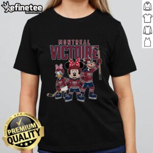 Good Montreal Victoire Mickey Mouse Cartoon Team Ice Hockey Ladies Tee featuring vibrant graphics and playful design.