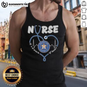 Alt Text: Top Houston Astros nurse tank top featuring a stethoscope-shaped heart design, perfect for healthcare fans.
