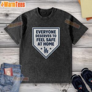 Pretty Los Angeles Dodgers t-shirt promoting safety at home, featuring vibrant team colors and a stylish design.